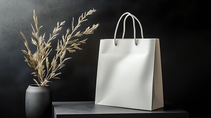 Poster - Elegant minimalist white shopping bag styled with natural dried wheat in a modern setting : Generative AI