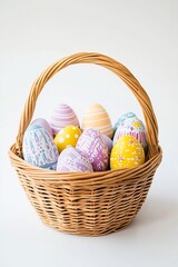 Poster - Charming basket filled with painted Easter eggs designed for joyful spring celebrations : Generative AI