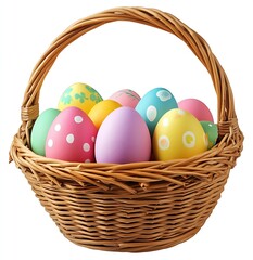 Poster - Whimsical Hand-Painted Easter Eggs in a Rustic Basket for Spring Festivities and Home Decor : Generative AI