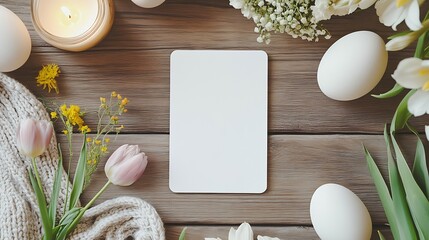 Poster - Serene and inviting spring display of flowers, eggs, and candlelight enhancing the festive ambiance : Generative AI