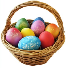 Poster -  Vibrant Easter Eggs in a Basket Showcasing Unique Patterns and Colors for Festive Spring Decor : Generative AI