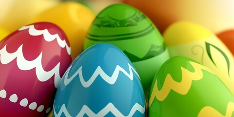 Poster - Colorful assortment of Easter eggs featuring various patterns and vibrant shades assembled together : Generative AI