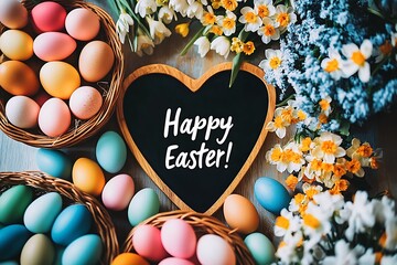 Poster - Charming Easter Scene Featuring Colorful Eggs and Blooms for a Bright and Cheerful Holiday Celebration : Generative AI