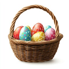 Poster - Lovely Collection of Easter Eggs in a Decorative Wicker Basket for Spring Celebrations : Generative AI