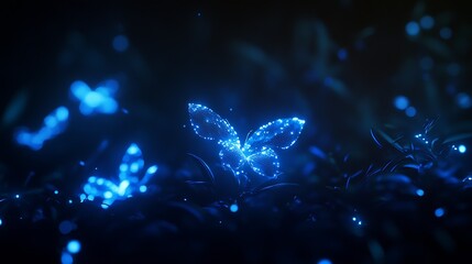 Aufkleber - Dazzling illuminated butterflies dancing among luminous leaves creating a surreal magical environment : Generative AI
