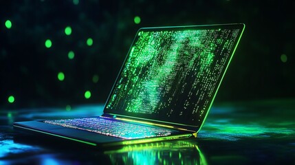 cybersecurity digital data green code laptop technology modern futuristic screen programming innovat