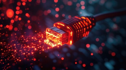 Poster - A glowing Ethernet cable with red sparks, symbolizing unauthorized network access, set against a dark backdrop, representing the risks of cyber threats and digital security breaches