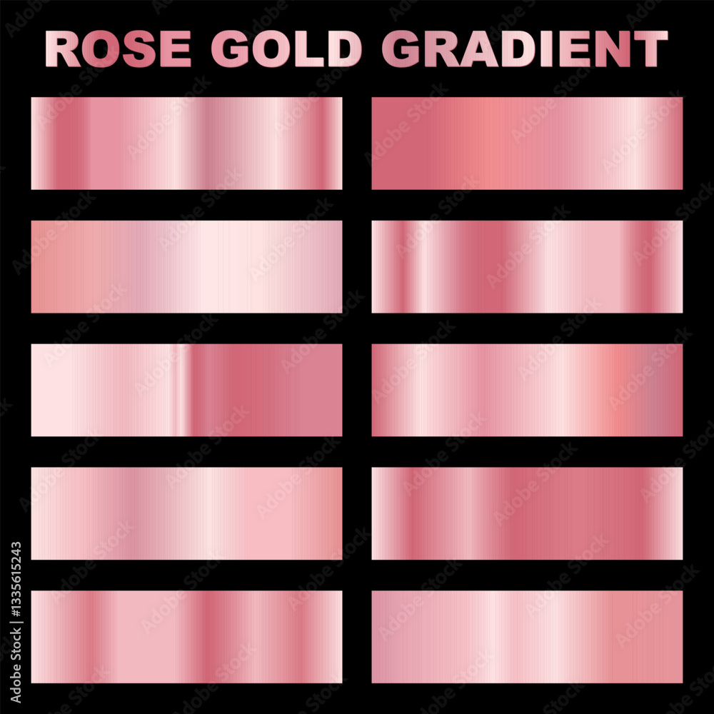 Rose Gold gradient set. pink metallic glossy texture background ...