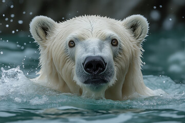 Wall Mural - a polar bear is swimming in the ocean