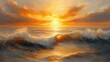 © Benzbutter - Vibrant Sunset Over Ocean Waves with Golden Reflections and Dramatic Sky Colors During Peaceful Evening