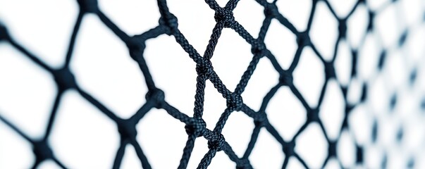 Close-up of a black net against a bright background, creating a geometric pattern.