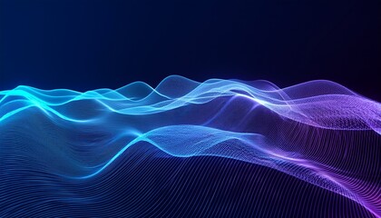Wall Mural - blue purple wave line light gradient dark background. digital backdrop of enormous data and abstract