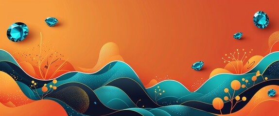 Wall Mural - topaz pattern on orange plain background digital abstract art work illustration design