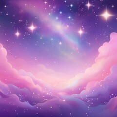 Wall Mural - pink unicorn sky with stars. cute purple pastel background. fantasy dreaming galaxy and magic wavy s
