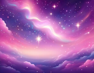 Wall Mural - pink unicorn sky with stars. cute purple pastel background. fantasy dreaming galaxy and magic wavy s