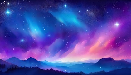 Wall Mural - beautiful fantasy starry night sky, blue and purple colorful, galaxy and aurora 4k wallpaper. cosmic