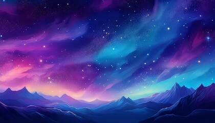 Wall Mural - beautiful fantasy starry night sky, blue and purple colorful, galaxy and aurora 4k wallpaper. cosmic