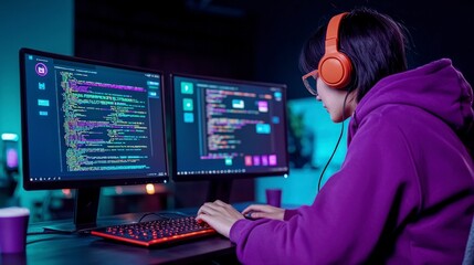 Programmer Coding AI  ChatGPT  Web Design  Night Work