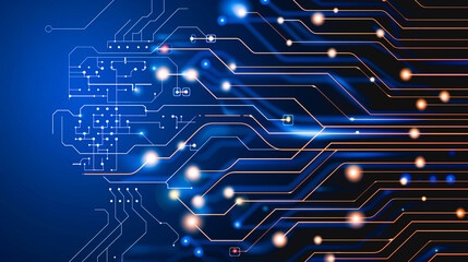 Wall Mural - digital pathways: a dynamic depiction of a circuit board, featuring illuminated pathways and data st