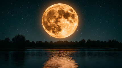 Wall Mural - nighttime moonlit serenity: a breathtaking view of a full, radiant moon illuminating the tranquil ni