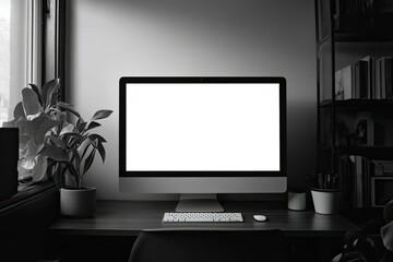 White Empty Screen on Modish Computer for Your Design Mock Up on the Monitor Display