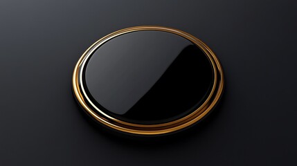 Premium web button design with a glossy black surface gold rim accents and subtle shadow effects for a modern interface