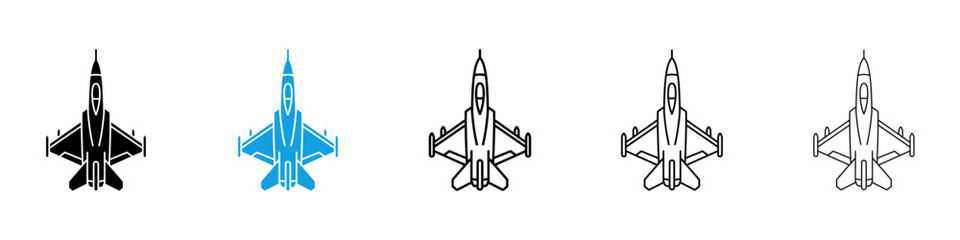 Wall Mural - fighter jet icons vector illustrations in black and blue colors for web and ui designs