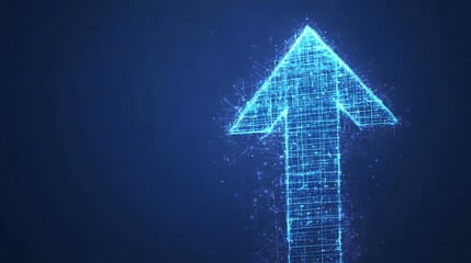 Wall Mural - Abstract blue arrow glowing with lighting effects and a line grid, representing technology, progress, and futuristic innovation.
