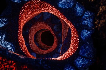 Wall Mural - abstract digital data tunnel with glowing binary code and vibrant blue red hues, illustrating techno