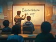© AhStudio - Teacher Writing Education Message on Whiteboard in Classroom with Students
