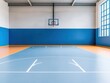 © darion - Empty basketball court with blue walls and natural light streaming in