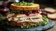 © Faizal - Delicious Thanksgiving Turkey Sandwich Featuring Cranberry Sauce on Artisan Bread Food Photography