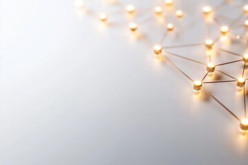abstract network connection concept with golden nodes and lines on a clean white backdrop illuminate