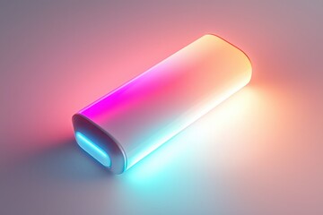 Aufkleber - Rectangular futuristic object illuminated with colorful neon lights on a smooth surface and minimalist background
