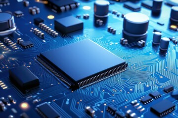 Fototapete - Detailed Electronic Circuit Board Close Up for Technical Innovation and Modern Computer Technology