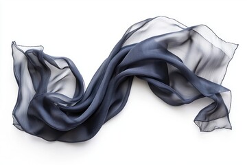 Fototapete - Elegant flowing navy silk scarf on white backdrop creating a sense of movement for fashion themes