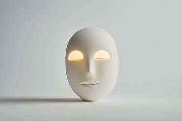 Aufkleber - Minimalist face sculpture with illuminated eyes on a clean white background for modern home decor and artful lighting