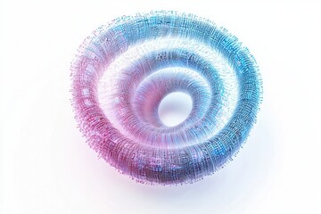 Fototapete - Vibrant digital network spiral on clean white surface with red and blue glow from above close up view