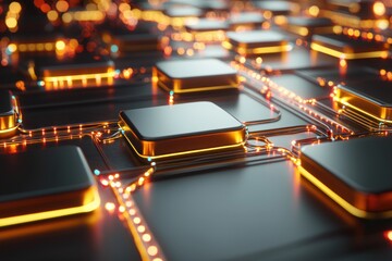 Fototapete - Futuristic abstract circuit board with glow and connection network for technology and innovation