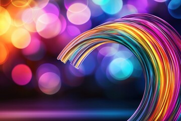 Leinwandbilder - Vibrant Multicolored Flowing Lines Against Bokeh Backdrop of Warm Light Artistic Visual Abstract Background