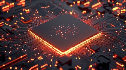 Close up circuit motherboard with cpu computer technology engineering concept high angle tech network