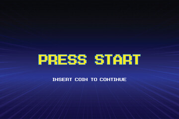 Wall Mural - press start insert a coin to continue. pixel art .8 bit game. retro game. for game assets. retro fut