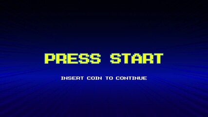 Wall Mural - press start insert a coin to continue. pixel art .8 bit game. retro game. for game assets. retro fut
