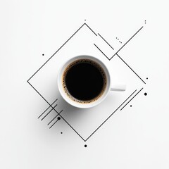 Poster - Elegant Coffee Cup Still Life with Geometric Shapes on White Background, Minimalist Style
