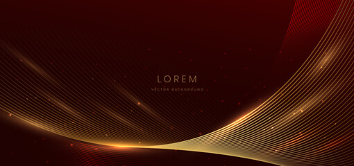 Wall Mural - luxury red background with golden wave lines elegant and lighting effect sparkle.