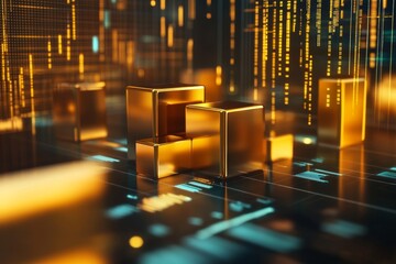 golden blocks on a digital interface