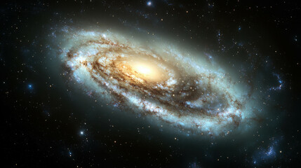 Wall Mural - Beautiful Spiral Galaxy with Bright Core and Stars in Dark Space Background