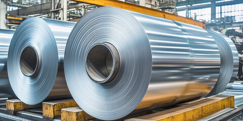Aufkleber - Modern aluminum coils displayed in manufacturing facility Generative AI