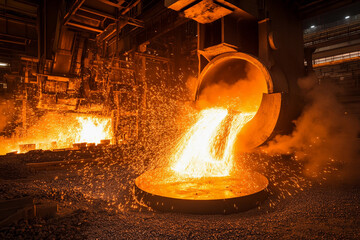 Aufkleber - Steel production process highlighting molten metal pouring Generative AI