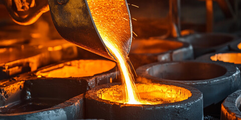Aufkleber - Pouring liquid steel into molds in a foundry Generative AI